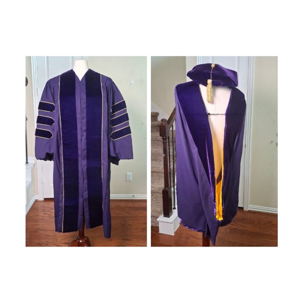 Purple Gold Phd Academic Regalia 3PC Set University Washington Gown Hood Tam C48